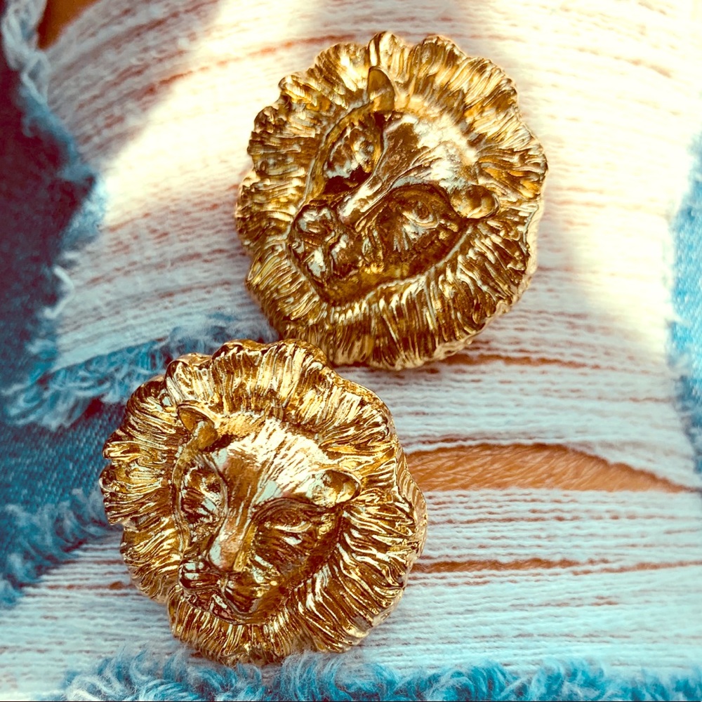 Gold Lion Earrings